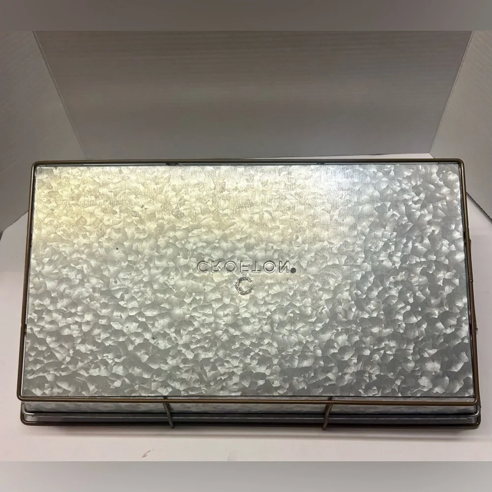 Crofton Metal Serving Tray Metal Trim‎ With Handles 19.5”x11.5”x3”